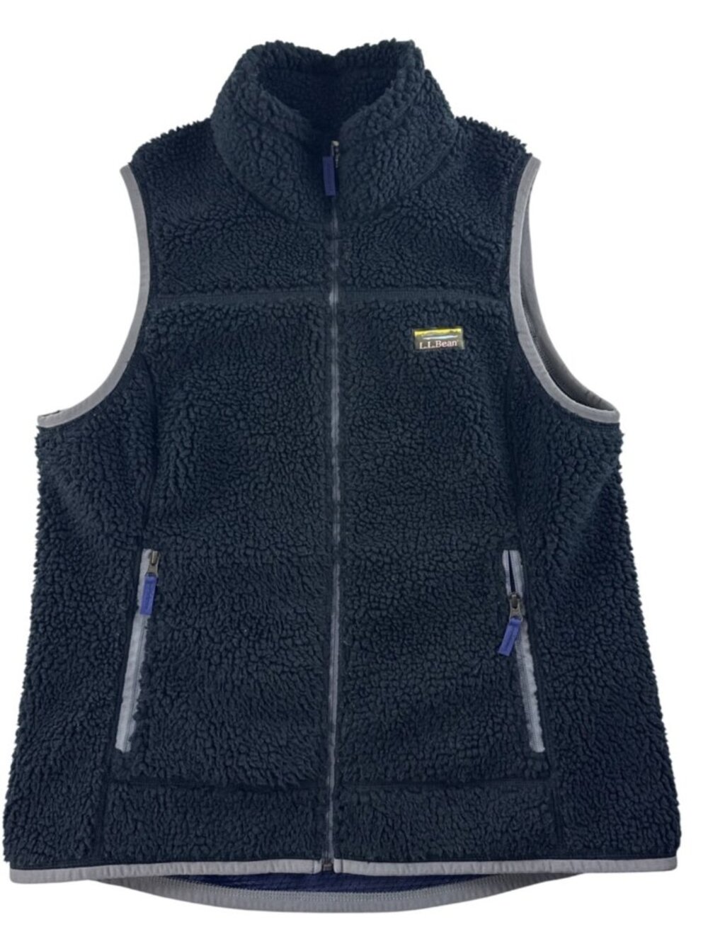 L.L.Bean Mountain Pile Fleece Vest Women's L Black Sherpa Full Zip 502430 Flexxe